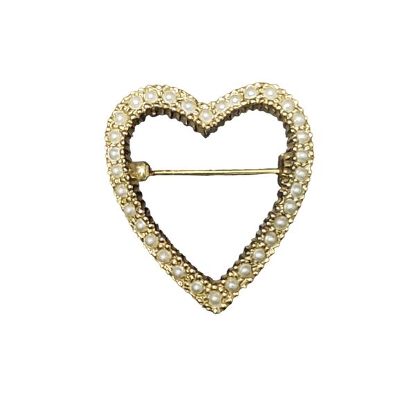 Heart Brooch Gold Tone w. Pearl Beads Inside Pin / Brooch - Picture 1 of 5